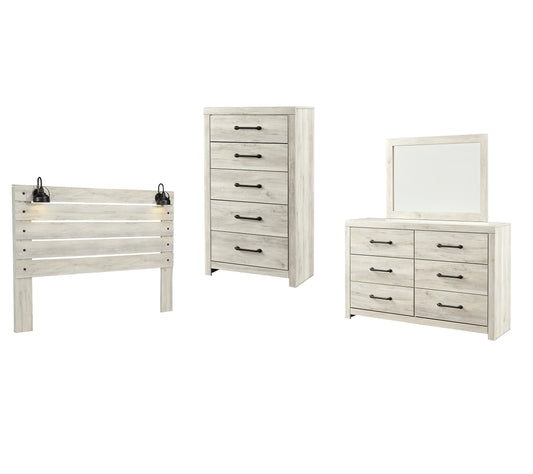 Cambeck Panel Headboard With Mirrored Dresser, Chest And Nightstand