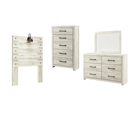 Cambeck Panel Headboard With Mirrored Dresser And Chest