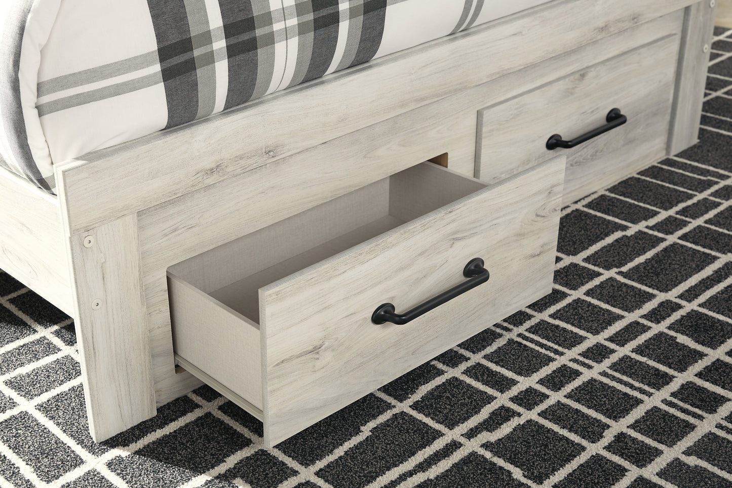 Cambeck Panel Bed With 2 Storage Drawers With Mirrored Dresser And Chest