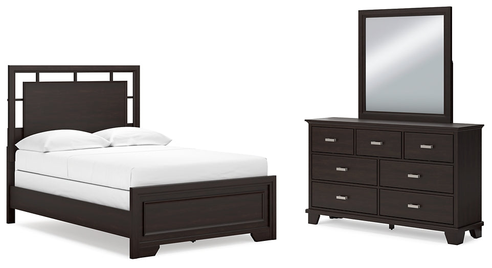 Full Panel Bed with Mirrored Dresser