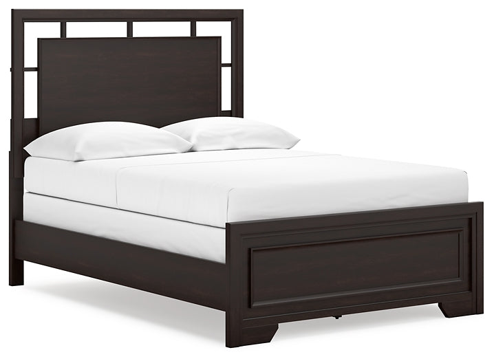 Full Panel Bed with Mirrored Dresser