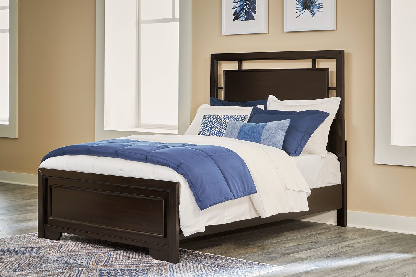 Full Panel Bed with Mirrored Dresser