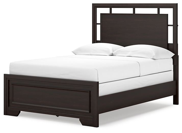 Full Panel Bed with Mirrored Dresser
