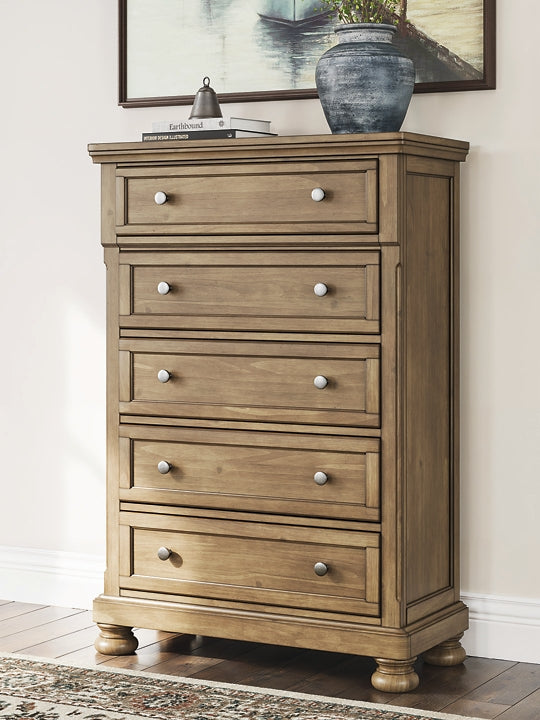 Feddinger King Panel Bed with Mirrored Dresser and Chest
