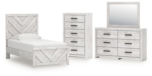 Cayboni Twin Panel Bed with Mirrored Dresser and Chest