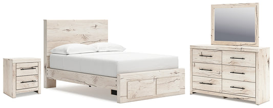 Lawroy Full Panel Storage Bed with Mirrored Dresser and Nightstand