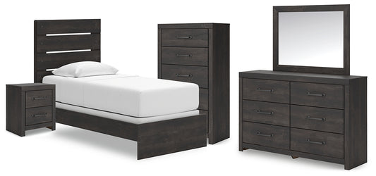 Hollivern Twin Panel Bed, Dresser, Mirror, Chest and Nightstand