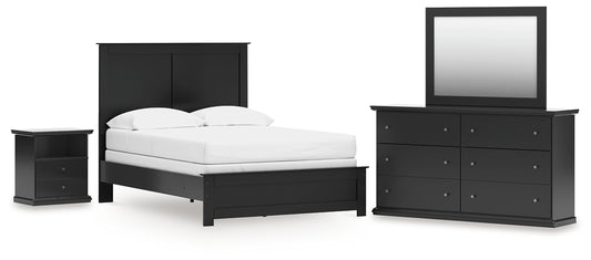 Full Panel Bed with Mirrored Dresser and Nightstand