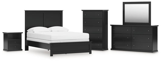Maribel Full Panel Bed with Mirrored Dresser, Chest and Nightstand