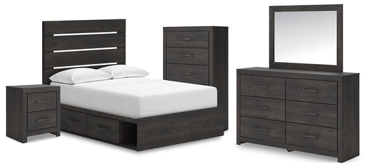 Hollivern Full Panel Bed with Storage, Dresser, Mirror, Chest and Nightstand