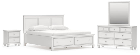 Fortman California King Panel Storage Bed, Dresser, Mirror and Nightstand