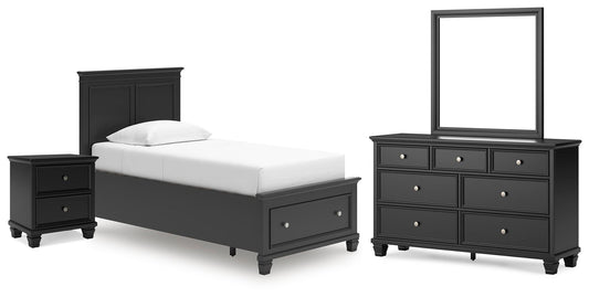 Lanolee Twin Panel Storage Bed, Dresser, Mirror and Nightstand