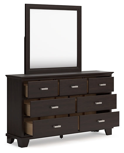 Twin Panel Bed with Mirrored Dresser and Nightstand