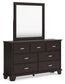Twin Panel Bed with Mirrored Dresser and Nightstand