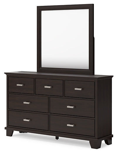 Twin Panel Bed with Mirrored Dresser and Nightstand