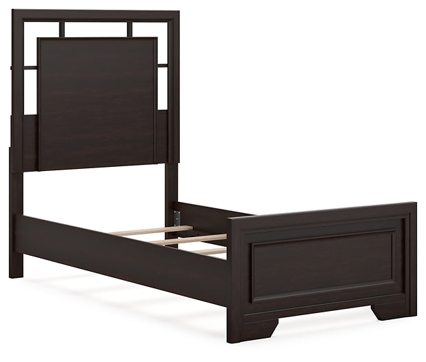 Twin Panel Bed with Mirrored Dresser and Nightstand