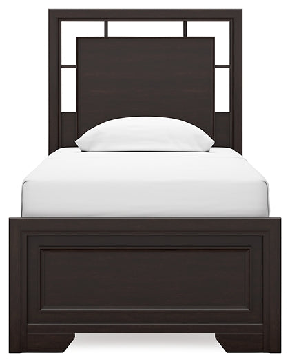 Twin Panel Bed with Mirrored Dresser and Nightstand