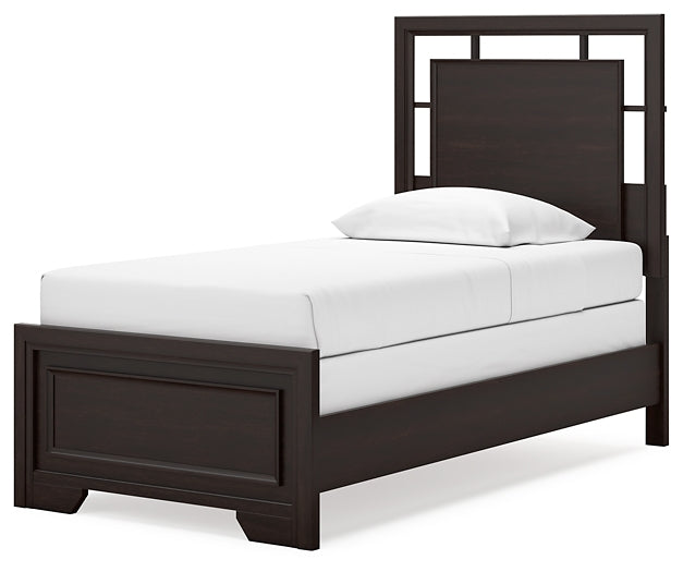 Twin Panel Bed with Mirrored Dresser and Nightstand