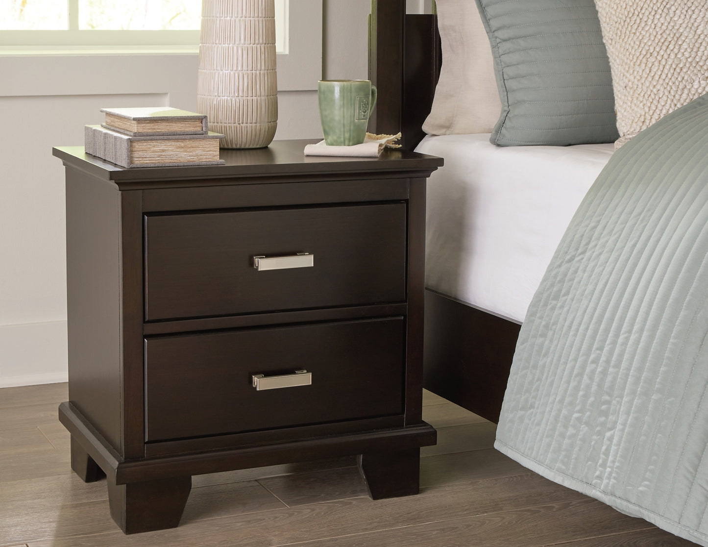 Twin Panel Bed with Mirrored Dresser and Nightstand