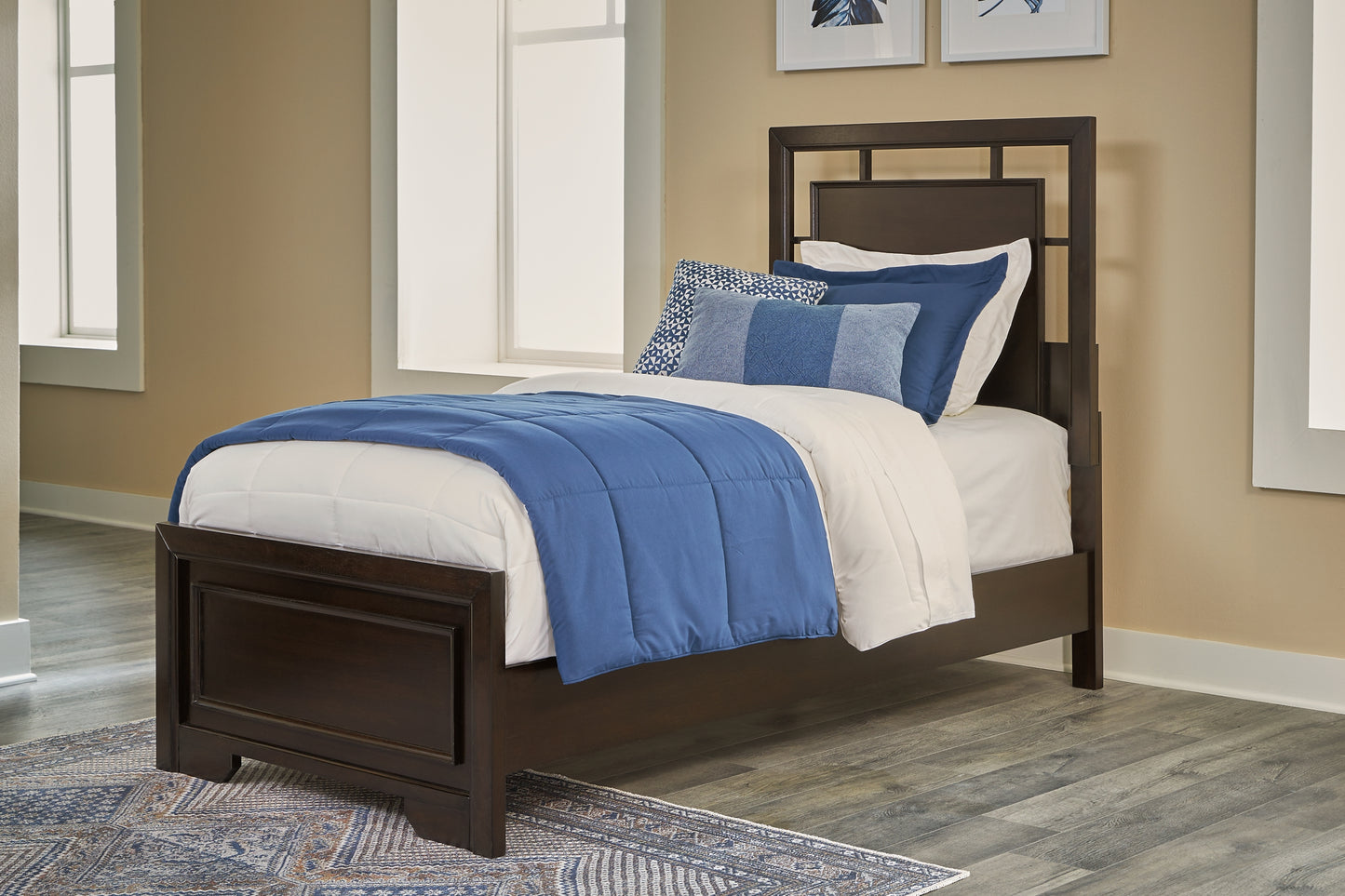 Twin Panel Bed with Mirrored Dresser and Nightstand