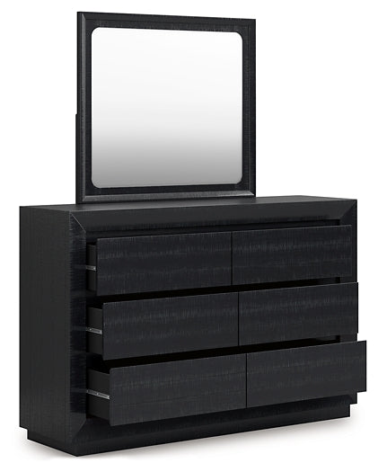 Londer California King Panel Bed with Mirrored Dresser, Chest and 2 Nightstands
