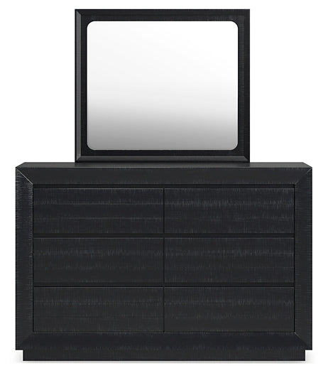 Londer California King Panel Bed with Mirrored Dresser, Chest and 2 Nightstands