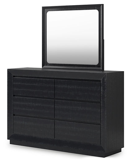 Londer California King Panel Bed with Mirrored Dresser, Chest and 2 Nightstands