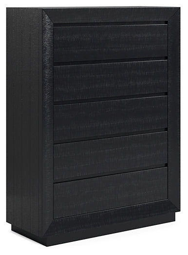 Londer California King Panel Bed with Mirrored Dresser, Chest and 2 Nightstands