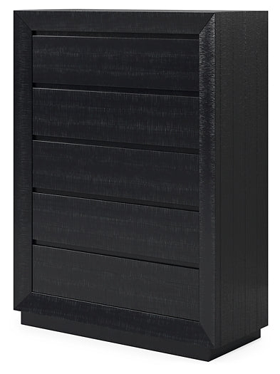 Londer California King Panel Bed with Mirrored Dresser, Chest and 2 Nightstands