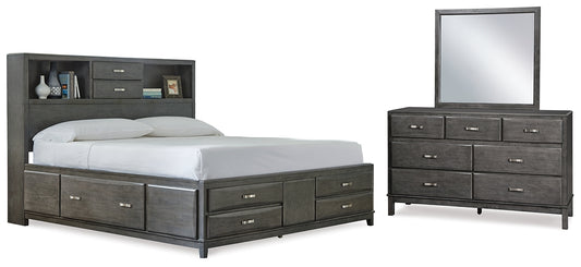 Caitbrook  Storage Bed With 8 Storage Drawers With Mirrored Dresser