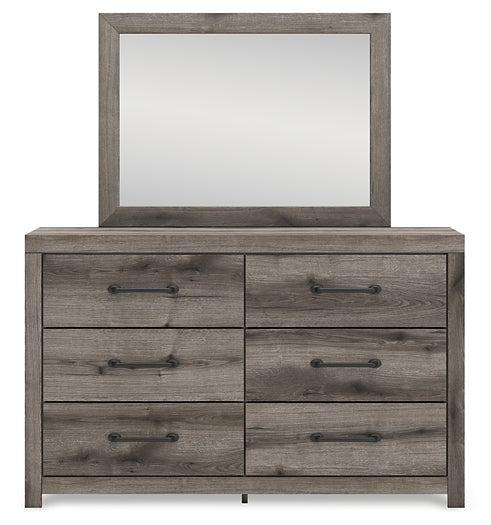 Graystorm King Panel Bed with Mirrored Dresser