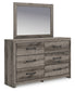 Graystorm Full Panel Bed with Storage with Mirrored Dresser and Nightstand