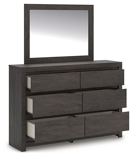 Queen Panel Bed with Mirrored Dresser and Nightstand