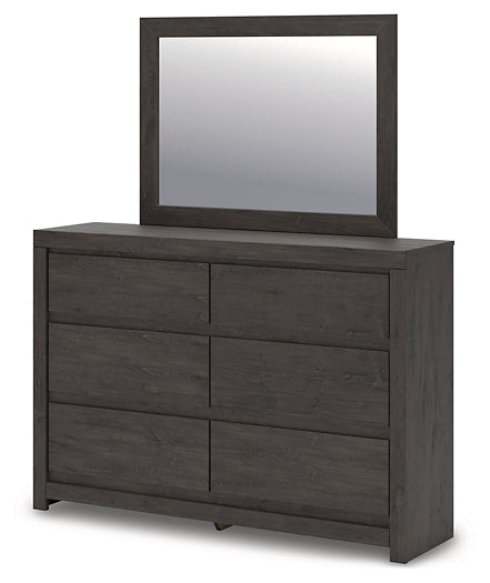 King Panel Storage Bed with Mirrored Dresser and Nightstand