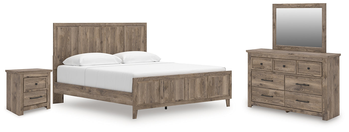 Rusticott King Panel Bed with Mirrored Dresser and Nightstand