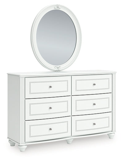 Kozlani Full Upholstered Panel Bed, Dresser, Mirror and Nightstand