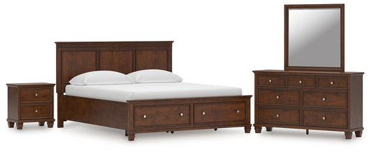 Danabrin California King Panel Storage Bed, Dresser, Mirror and Nightstand
